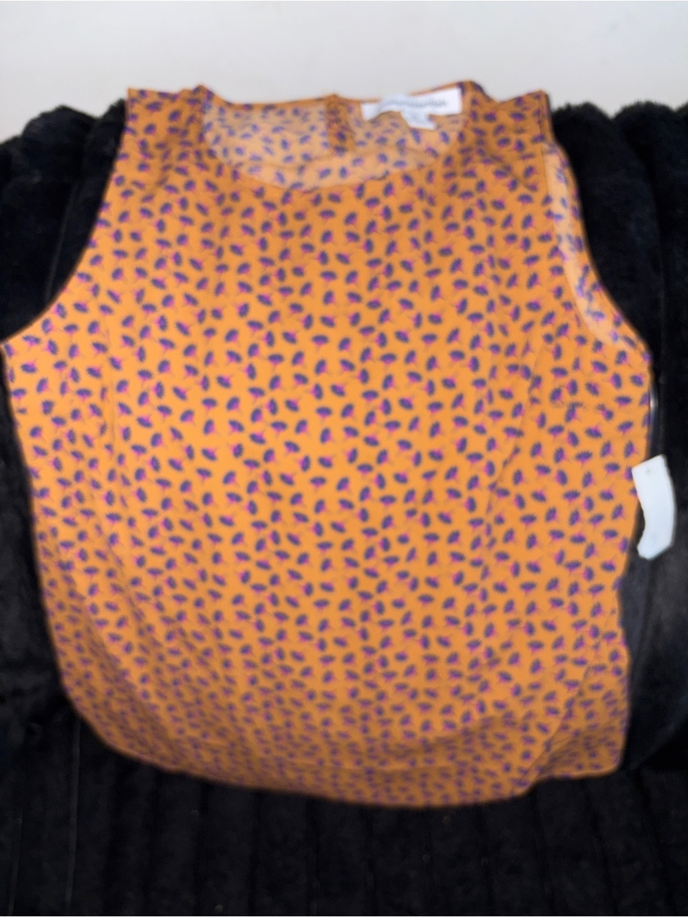 Amazon Essentials Orange Sleeveless Blouse with Purple Dot Print